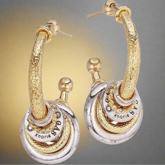 Gas Bijoux Authentic Maranzana Two-Tone Gold And Silver Small Hoop Earrings NWT - Picture 6 of 11